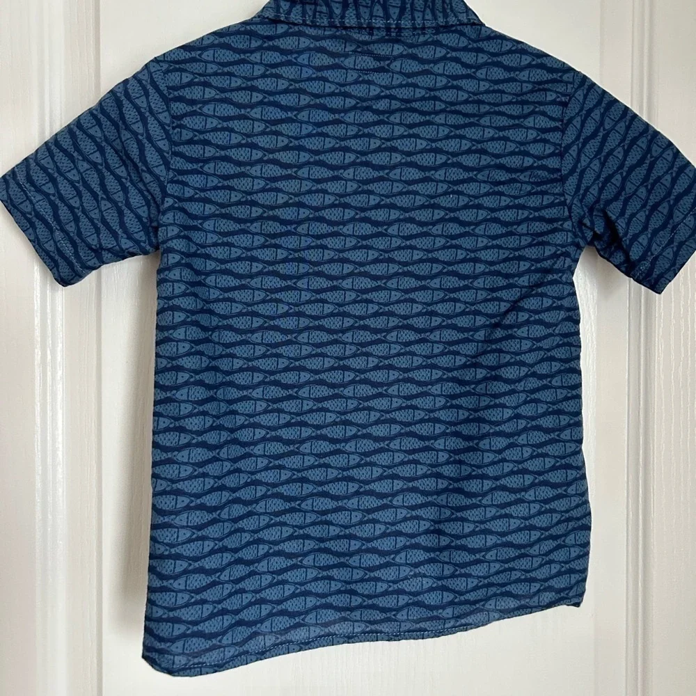 Carters Fish Button Down Shirt Blue Boys 4